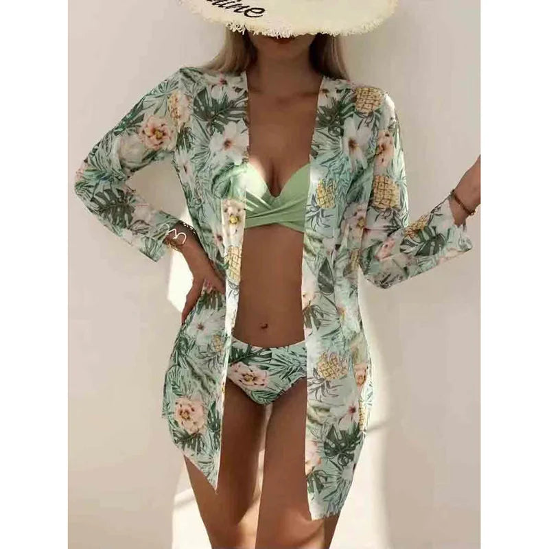 Bikini Floral Cubierta de Cintura Baja